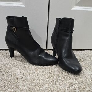 Life Stride Black Heeled Boots with Gold Buckle